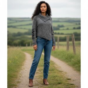 BCBGMaxAzria Gray & Black sweater/cardigan, asymmetrical side zip